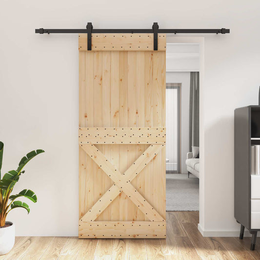Sliding Door 90 x 210 cm Solid Pine Wood (Untreated)