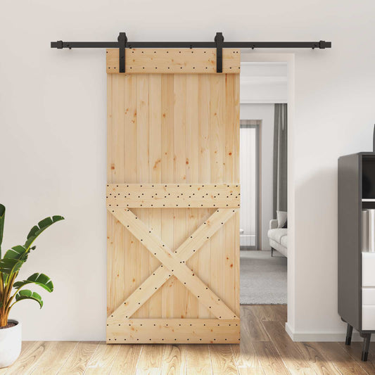 Sliding Door Natural and Black 95 x 210 cm Solid Pine Wood