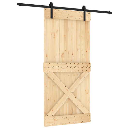 Sliding Door Natural and Black 95 x 210 cm Solid Pine Wood
