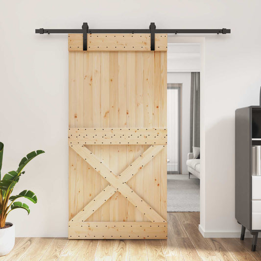Sliding Door 100 x 210 cm Solid Pine Wood (Untreated)