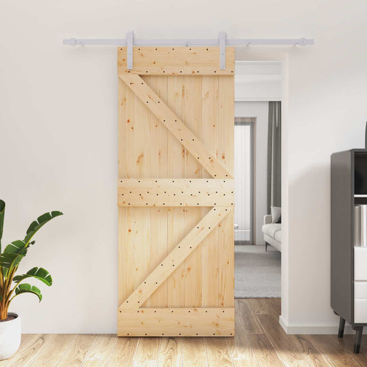 Sliding Door Natural and White 85 x 210 cm Solid Pine Wood