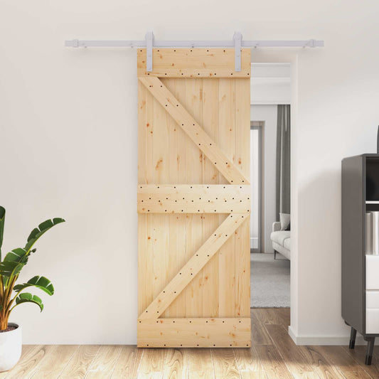 Sliding Door Natural and White 80 x 210 cm Solid Pine Wood