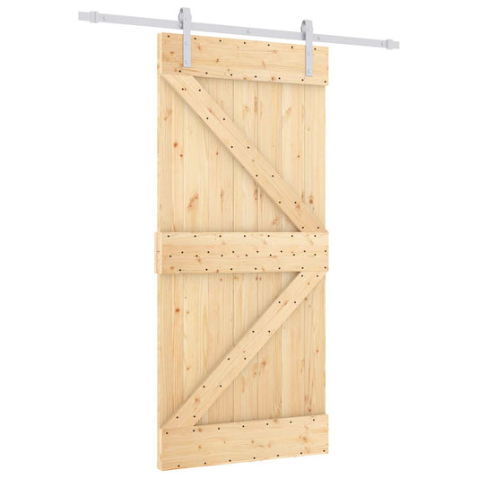 Sliding Door 90 x 210 cm Solid Pine Wood Natural and White