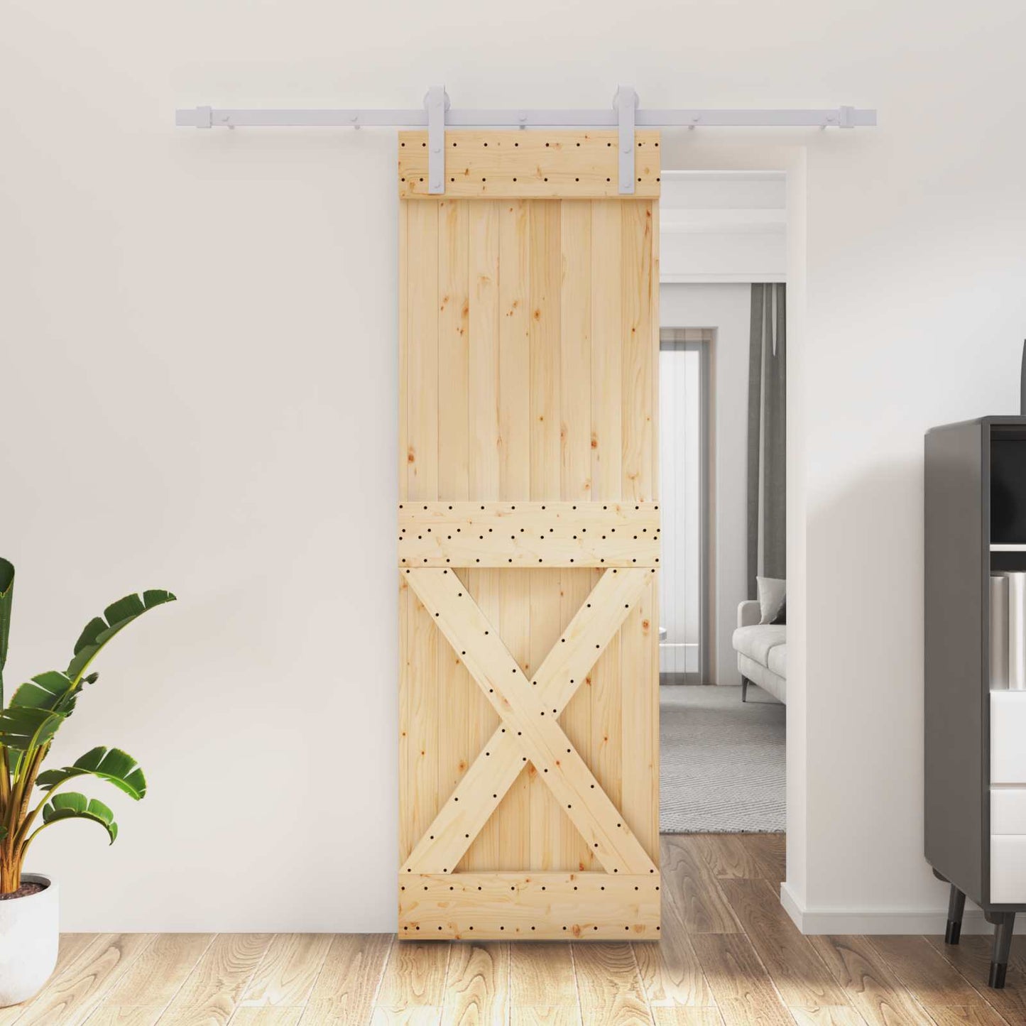 Sliding Door Natural and White 70 x 210 cm Solid Pine Wood