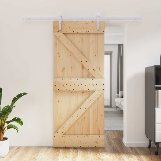 Sliding Door Natural and White 85 x 210 cm Solid Pine Wood