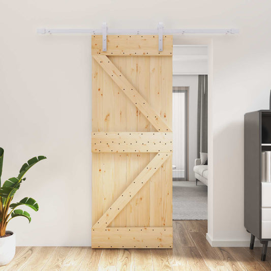 Sliding Door Natural and White 80 x 210 cm Solid Pine Wood