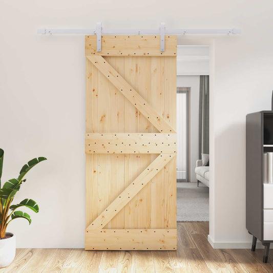 Sliding Door 90 x 210 cm Solid Pine Wood Natural and White