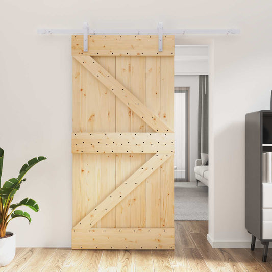 Sliding Door 100 x 210 cm Solid Pine Wood Natural and White