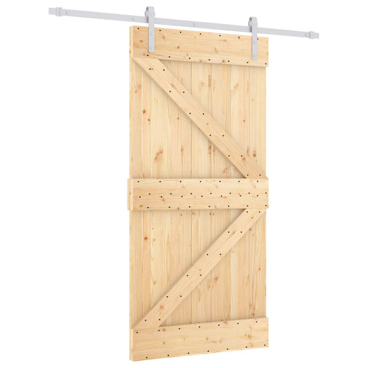 Sliding Door 100 x 210 cm Solid Pine Wood Natural and White