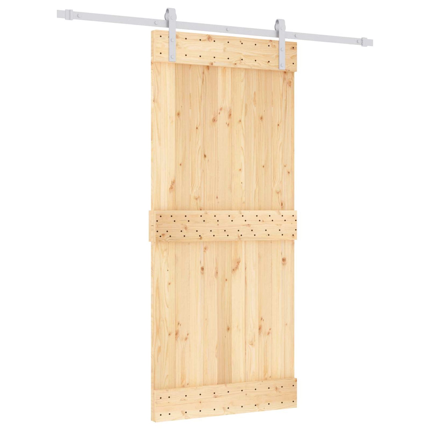 Sliding Door Natural and White 90 x 210 cm Solid Pine Wood