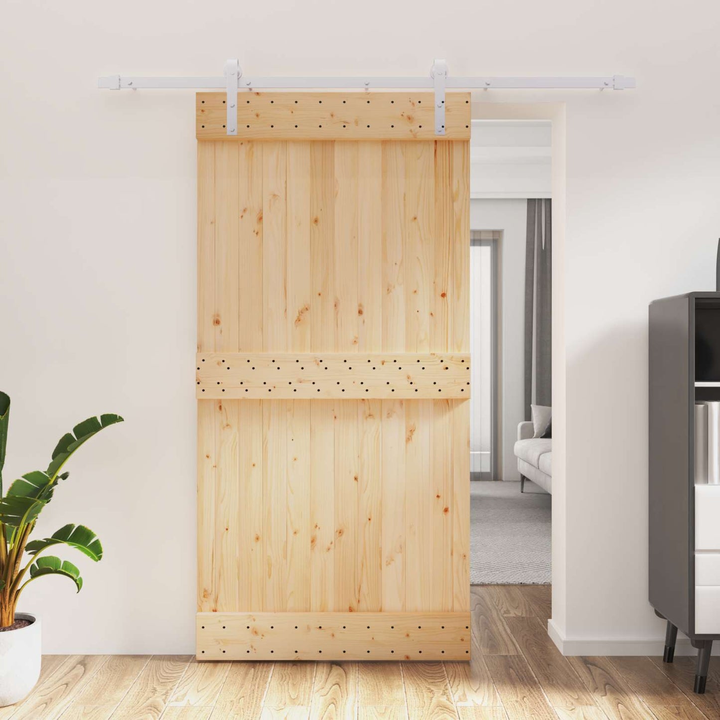 Sliding Door Natural and White 100 x 210 cm Solid Pine Wood