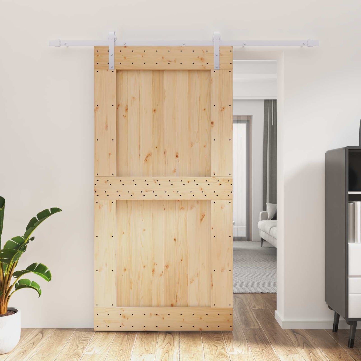 Sliding Door Natural and White 100 x 210 cm Solid Pine Wood