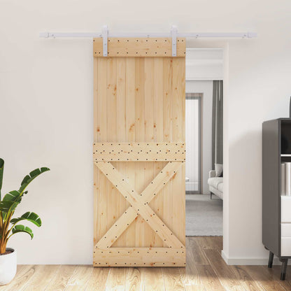 Sliding Door Natural and White 85 x 210 cm Solid Pine Wood