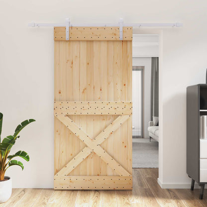 Sliding Door Natural and White 100 x 210 cm Solid Pine Wood