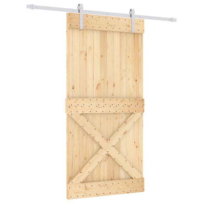Sliding Door Natural and White 100 x 210 cm Solid Pine Wood