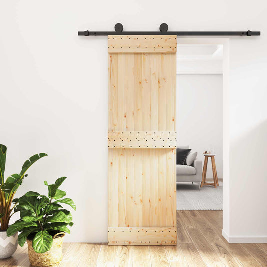 Sliding Door Natural and Black 70 x 210 cm Solid Pine Wood