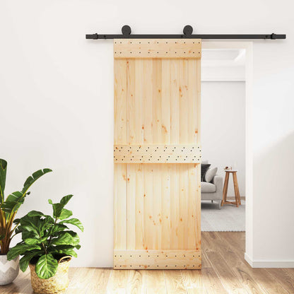 Sliding Door Natural and Black 80 x 210 cm Solid Pine Wood