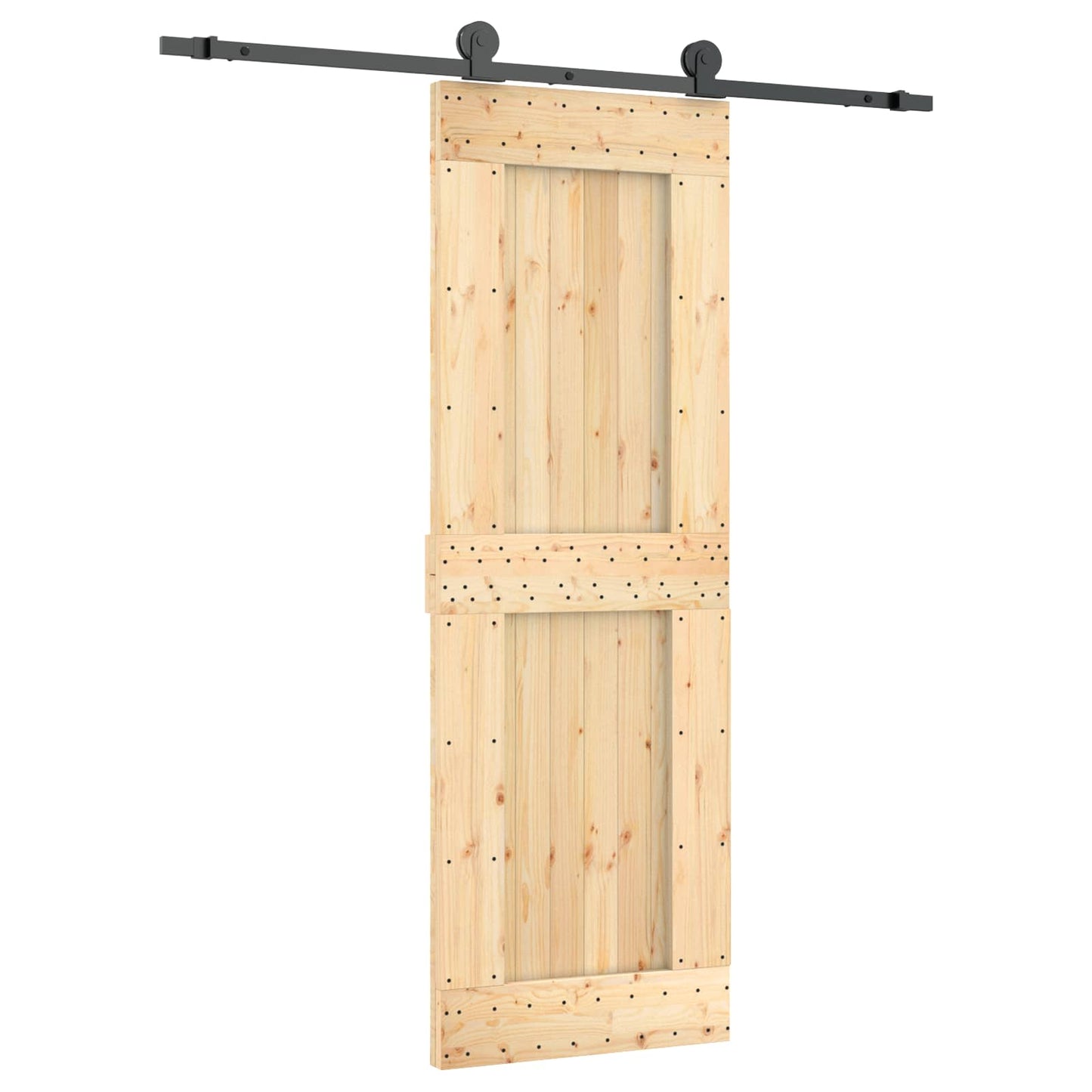 Sliding Door Natural and Black 70 x 210 cm Solid Pine Wood