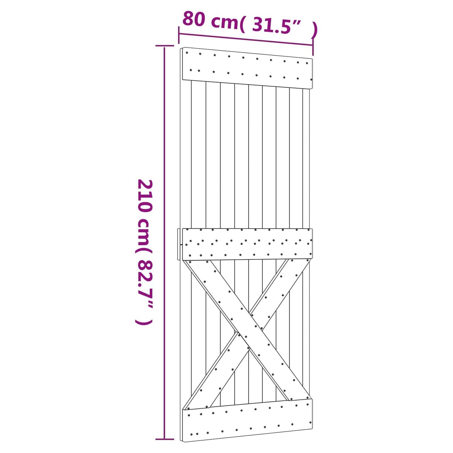Sliding Door 80 x 210 cm Solid Pine Wood (Untreated)