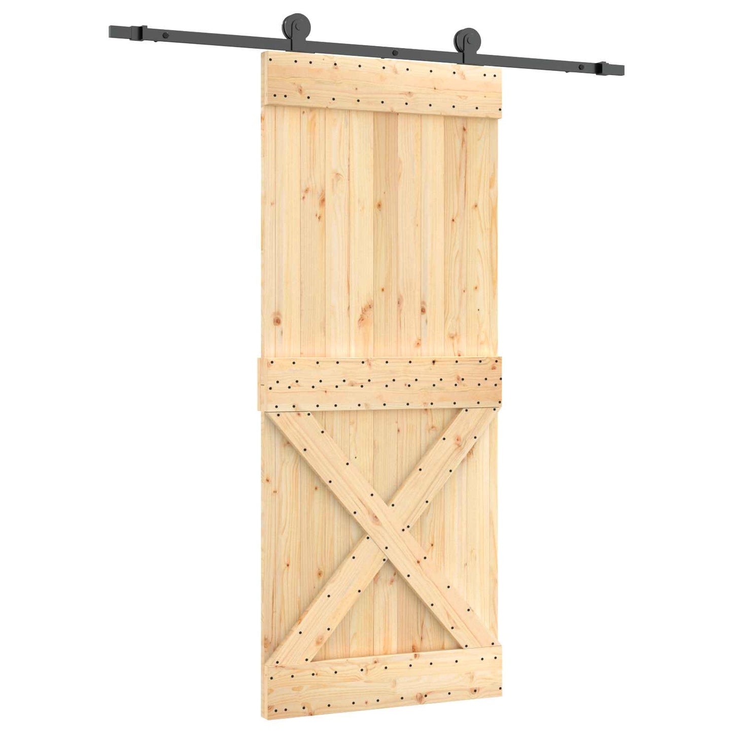 Sliding Door Natural and Black 85 x 210 cm Solid Pine Wood