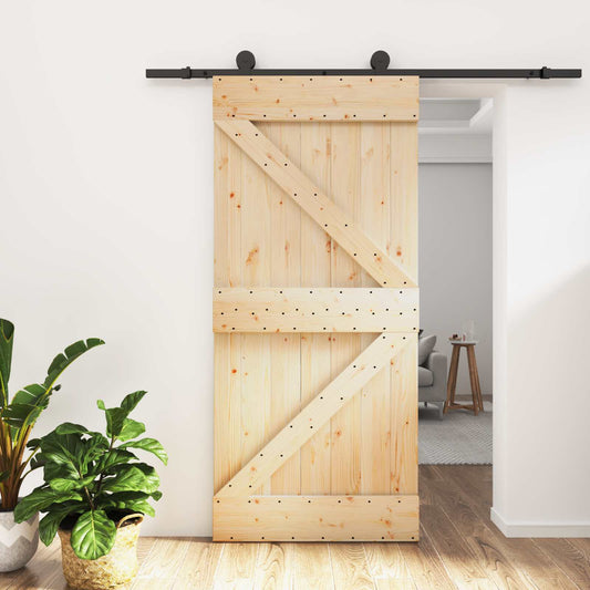 Sliding Door Natural and Black 95 x 210 cm Solid Pine Wood