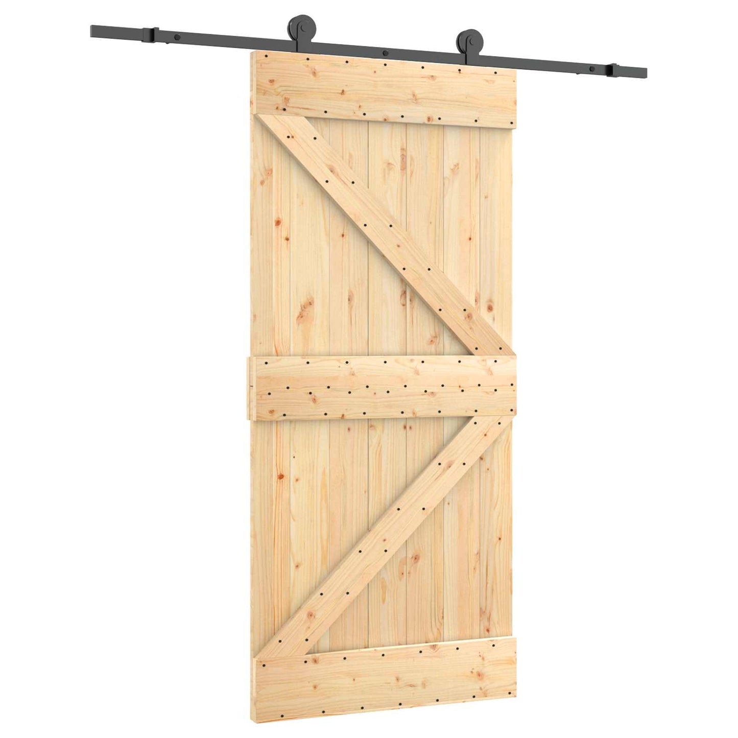 Sliding Door Natural and Black 95 x 210 cm Solid Pine Wood