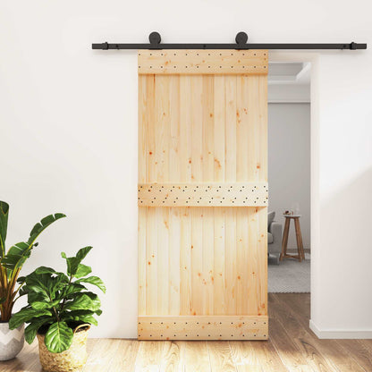 Sliding Door Natural and Black 95 x 210 cm Solid Pine Wood
