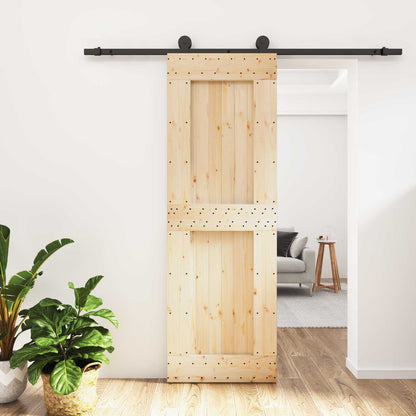 Sliding Door Natural and Black 70 x 210 cm Solid Pine Wood