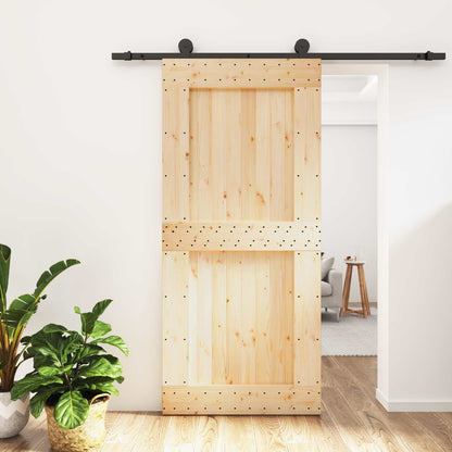 Sliding Door Natural and Black 95 x 210 cm Solid Pine Wood