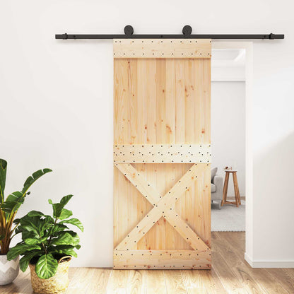 Sliding Door Natural and Black 90 x 210 cm Solid Pine Wood