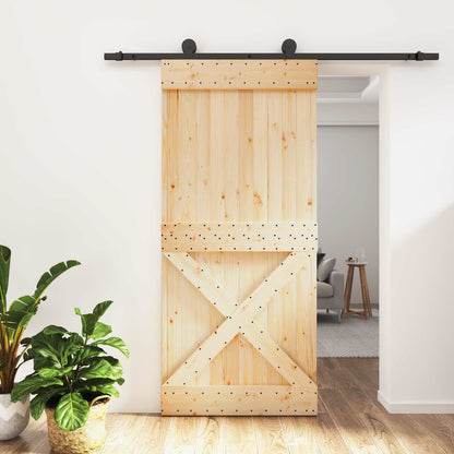 Sliding Door Natural and Black 95 x 210 cm Solid Pine Wood