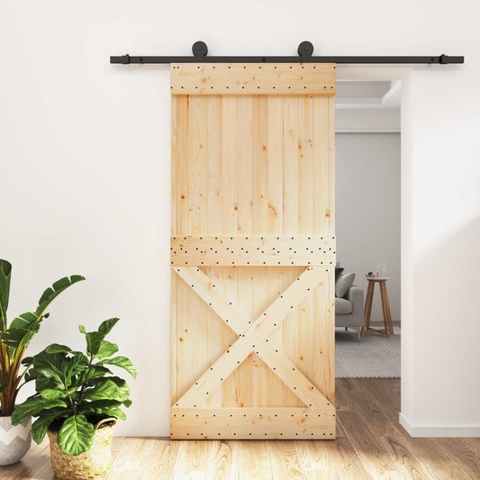 Sliding Door Natural and Black 95 x 210 cm Solid Pine Wood