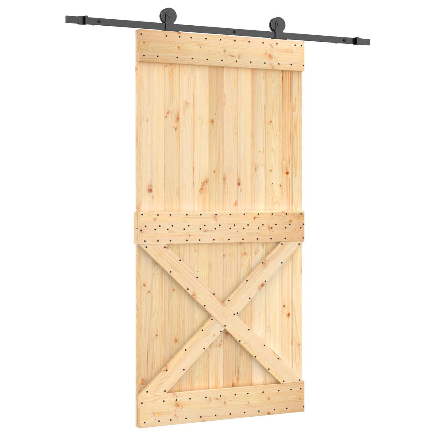 Sliding Door Natural and Black 100 x 210 cm Solid Pine Wood