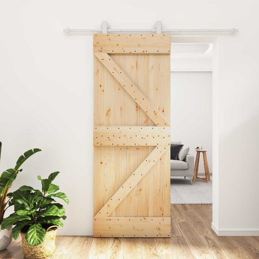 Sliding Door 80 x 210 cm Solid Pine Wood Natural and White