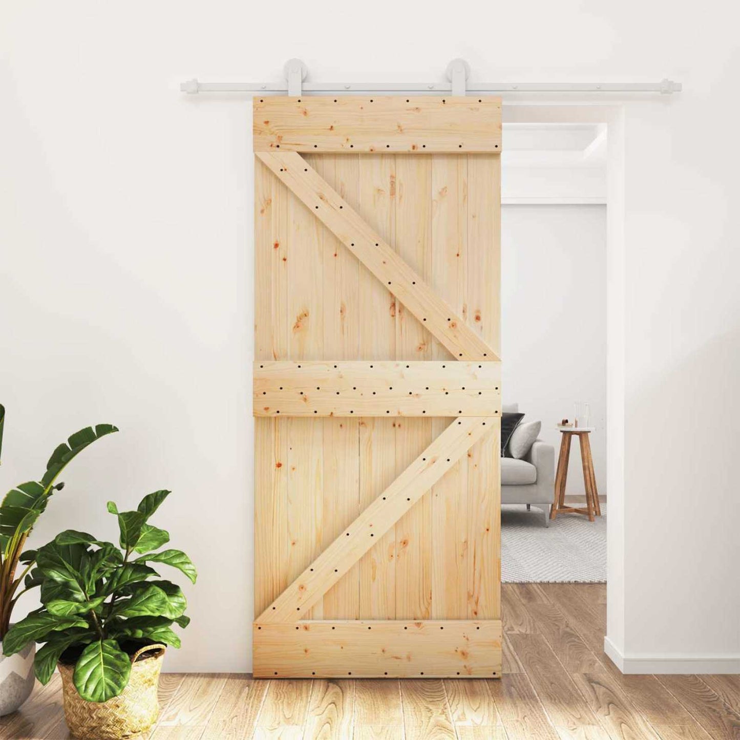 Sliding Door 90 x 210 cm Solid Pine Wood Natural and White