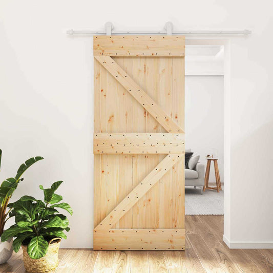 Sliding Door 90 x 210 cm Solid Pine Wood Natural and White
