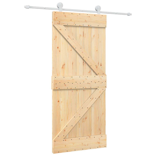 Sliding Door 90 x 210 cm Solid Pine Wood Natural and White