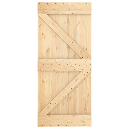 Sliding Door 90 x 210 cm Solid Pine Wood Natural and White