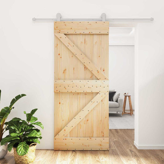 Sliding Door 90 x 210 cm Solid Pine Wood Natural and White