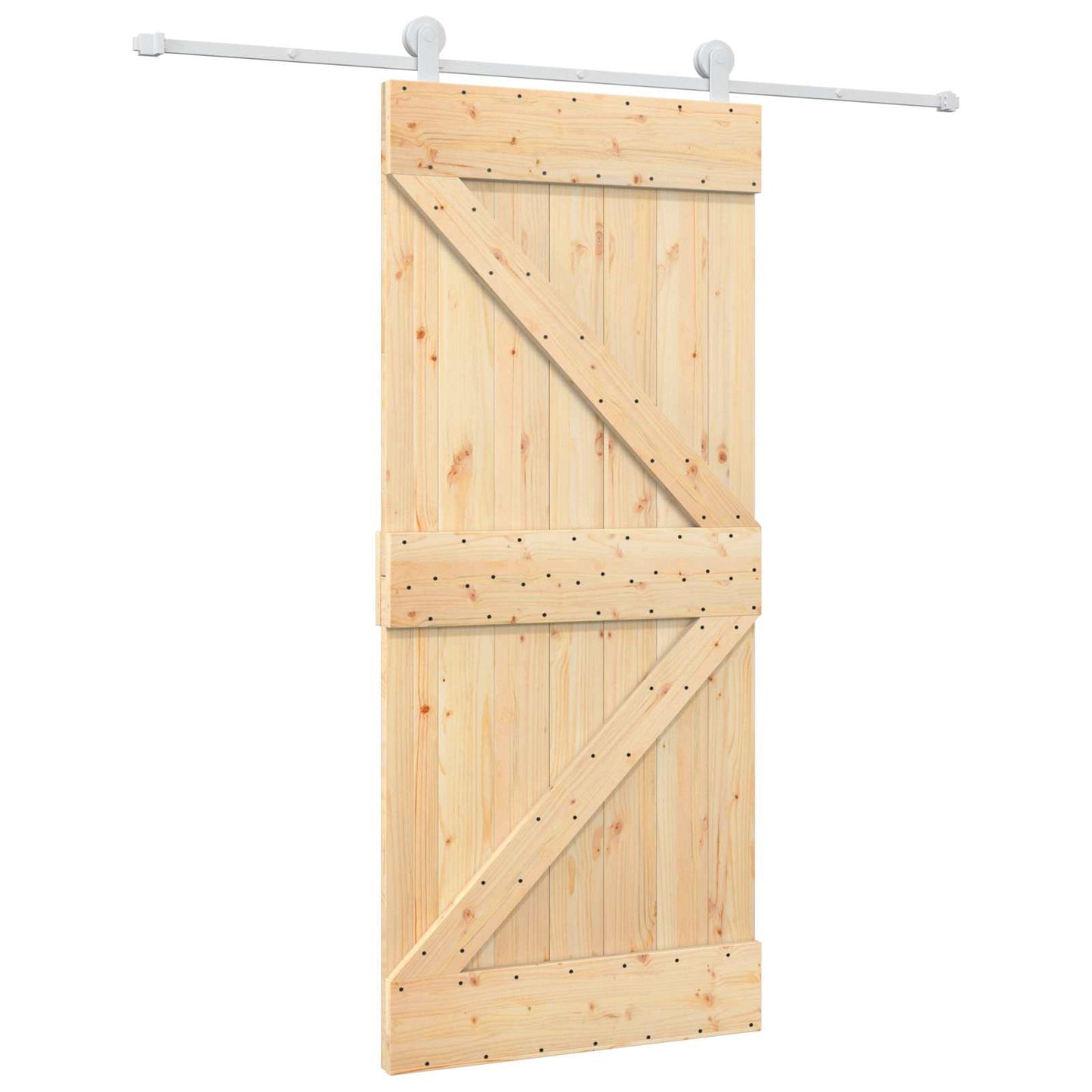 Sliding Door 90 x 210 cm Solid Pine Wood Natural and White