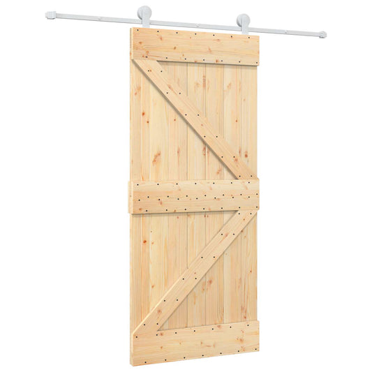 Sliding Door 90 x 210 cm Solid Pine Wood Natural and White