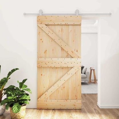 Sliding Door 100 x 210 cm Solid Pine Wood Natural and White