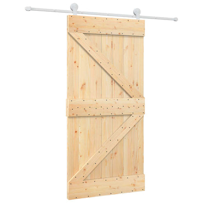 Sliding Door 100 x 210 cm Solid Pine Wood Natural and White