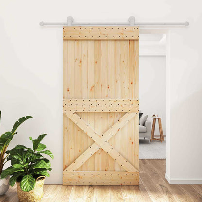 Sliding Door Natural and White 100 x 210 cm Solid Pine Wood