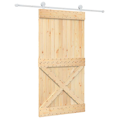 Sliding Door Natural and White 100 x 210 cm Solid Pine Wood