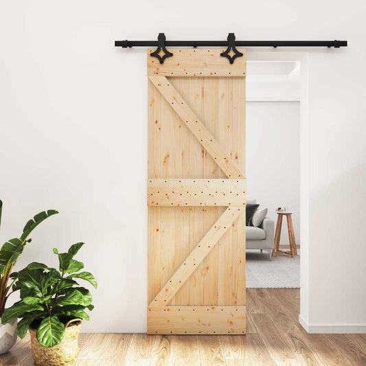 Sliding Door Natural and Black 70 x 210 cm Solid Pine Wood
