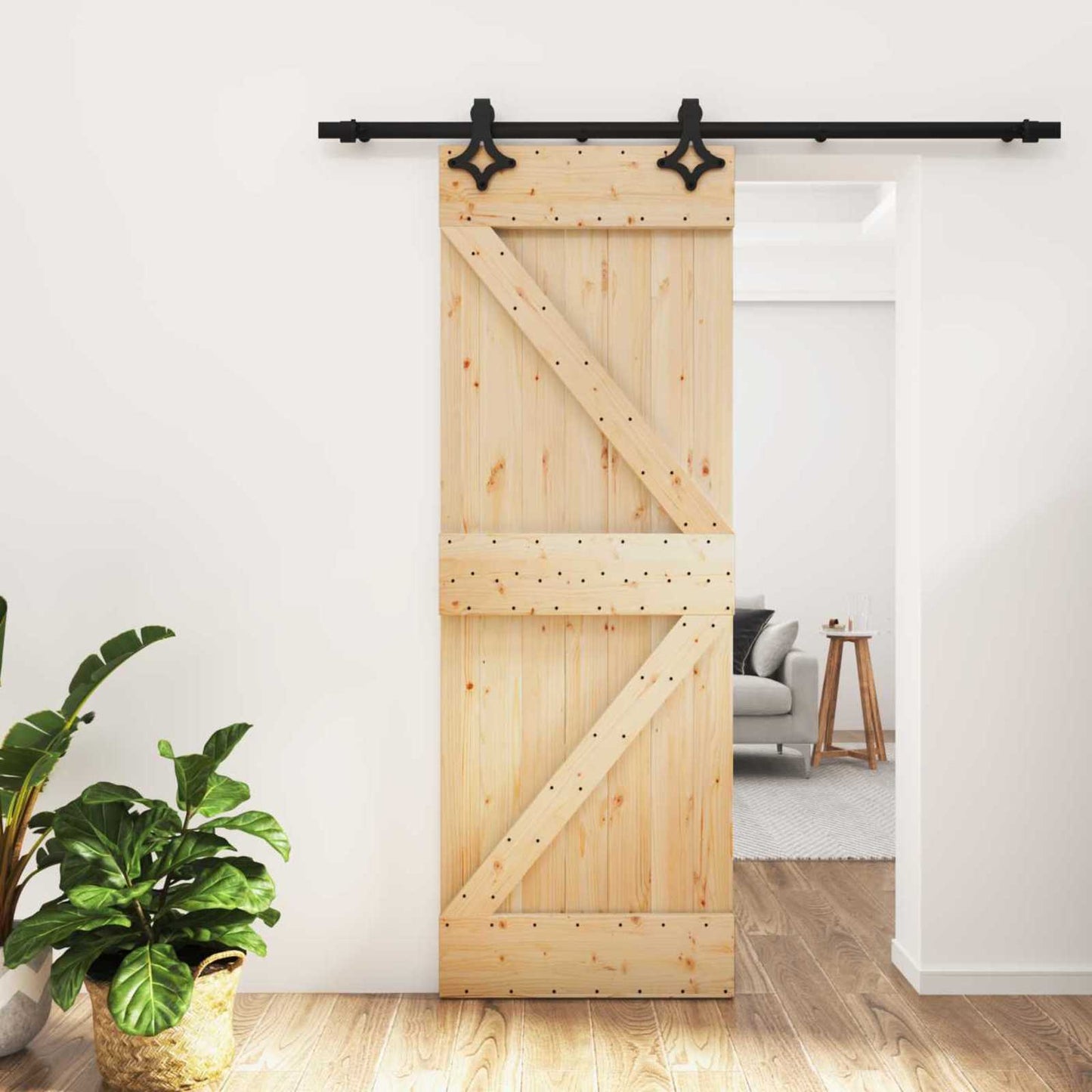Sliding Door Natural and Black 70 x 210 cm Solid Pine Wood