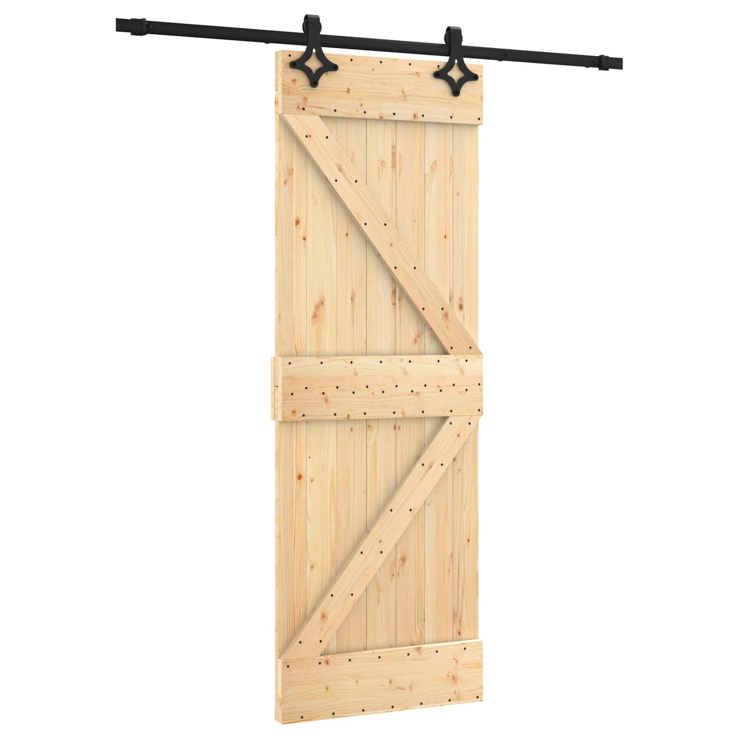 Sliding Door Natural and Black 70 x 210 cm Solid Pine Wood