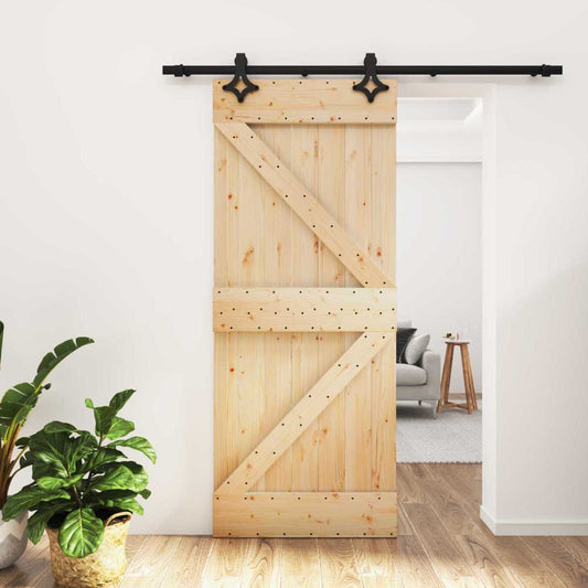 Sliding Door Natural and Black 85 x 210 cm Solid Pine Wood