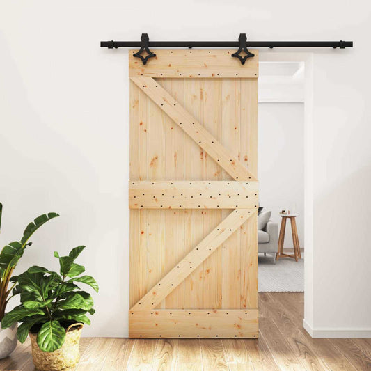 Sliding Door Natural and Black 95 x 210 cm Solid Pine Wood